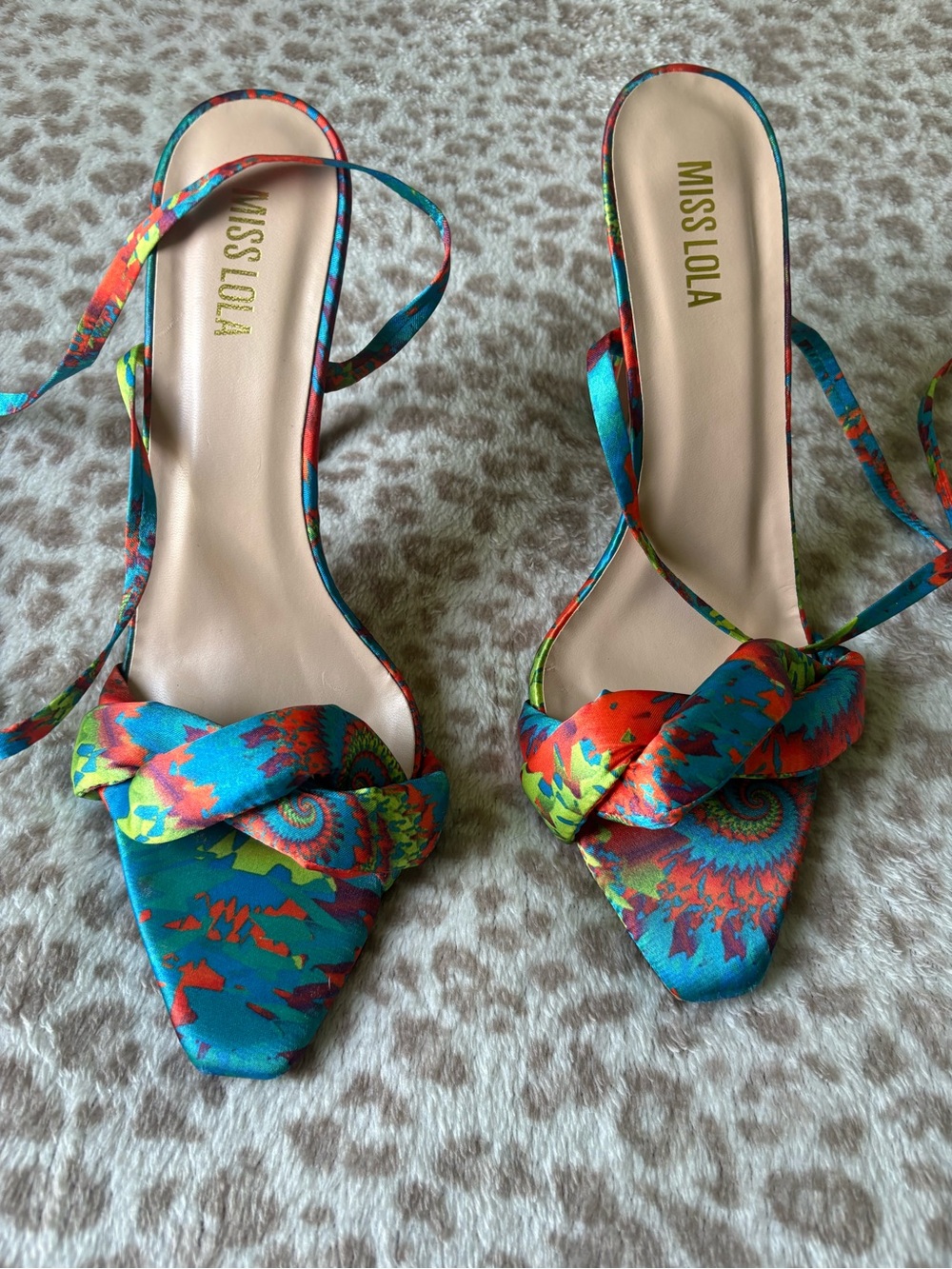 Miss Lola Teal Multicolor Knot-Front Heels
